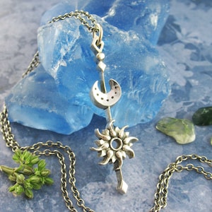Sun & Moon Stick Pendant Necklace **Pls. READ DESCRIPTION** Celestial Jewelry Delicate Dainty Oxidized Antiqued Unique Long wh354
