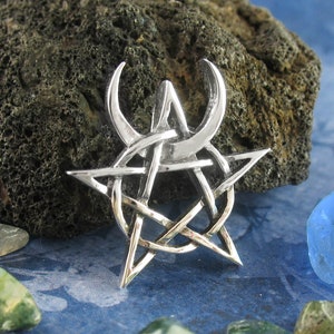 Horned God Pentacle Pentagram Necklace Pendant Cernunnos Pan Wiccan Wicca Pagan Neopagan Witchcraft Occult Crescent Moon Sterling Silver