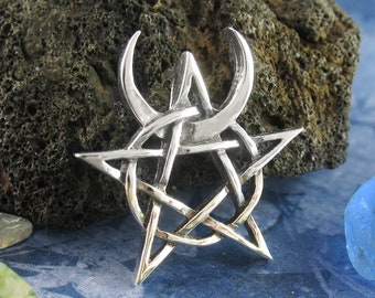 Horned God Pentacle Pentagram Necklace Pendant Cernunnos Pan Wiccan Wicca Pagan Neopagan Witchcraft Occult Crescent Moon Sterling Silver