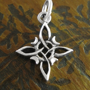 Little Witch Knot Charm Pendant Necklace Crescent Moons 4-Pointed Celtic Knot Wiccan White Witch Wicca Pagan Woman Witchcraft wh265