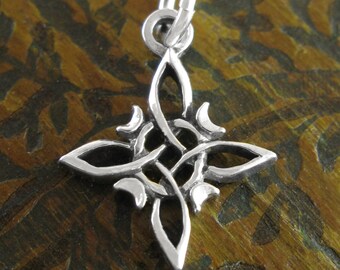 Little Witch Knot Charm Pendant Necklace Crescent Moons 4-Pointed Celtic Wiccan Woman Witchcraft