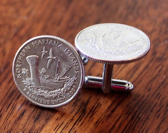 Northern Mariana Islands for men, Northern Mariana Islands quarter cufflinks, novelty for men, unique vacation gift