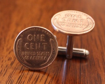 Wheat Penny cuffs,  One Cent Cufflinks, Vintage Coin Cuff Links, American History gift, Lincoln present, novelty for him, stocking stuffer