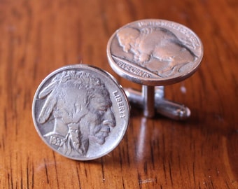 Buffalo Nickel coin Cufflinks, Indian head nickel novelty, vintage coin jewelry