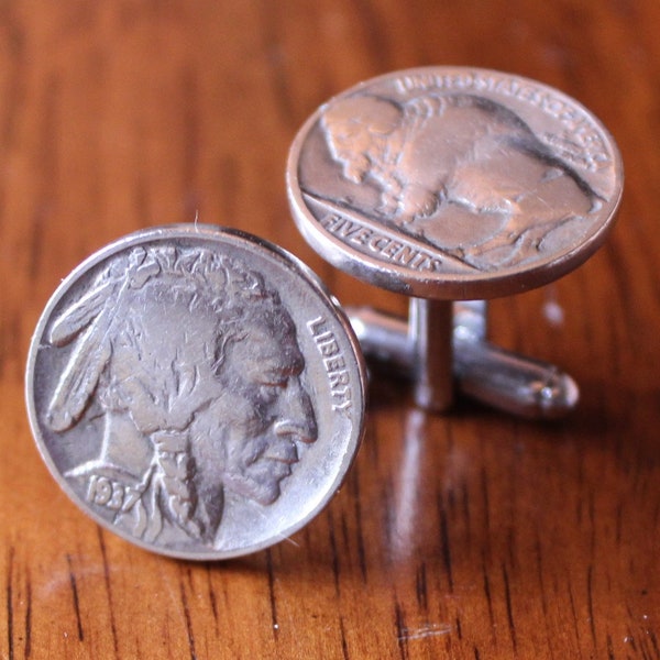 Buffalo Nickel coin Cufflinks, Indian head nickel novelty, vintage coin jewelry