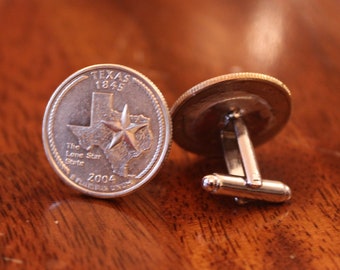 Texas Cufflinks, Texas Quarter Cuff Links, The Lone Star State Cuffs