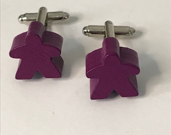 Meeple cufflinks, Purple Meeples, Wooden Cufflinks, novelty accessories for men, stocking stuffer for him