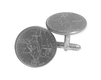 Illinois Cuff Links, state quarter coin accessories, Illinois gift for men, moving to Illinois, Chicago cuff links, Chicago gift