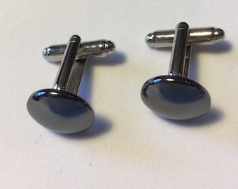 hematite cufflinks, mirror cufflinks, shiny grey cuffs, stocking stuffer for him