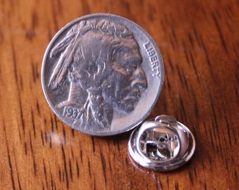 Buffalo Nickel Tie Tack, Buffalo Nickel Lapel Pin, History pin, US history gift