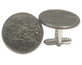 Mississippi Cuff Links, Mississippi Quarter cuff links, Mississippi novelty for men