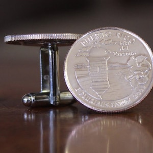 Puerto Rico Quarter Cuff Links, Coin Cufflinks, hibiscus flower cuffs, gemelos