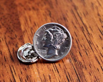 Mercury Dime Tie tack, US coin lapel pin, history gift, teacher present