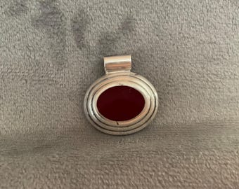 Vintage Mexican Sterling Silver Pendant Carnelian Cabochon ATI 925 Mexico Boho Jewelry