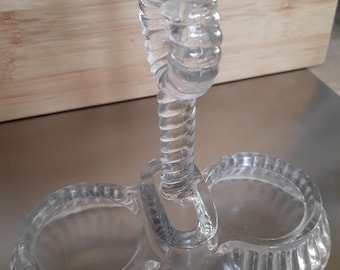 Vintage Pressed Glass Ring Holder – Vanity Jewelry Dish with Handle