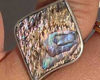 Vintage Abalone Sterling Silver Statement Ring • Size 9, Thailand