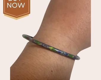 Cloisonné Bangle bracelet small purple bracelet with white and red