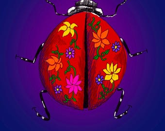 Ladybug Illustration: Spring Summer Art