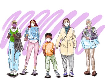 Masked Figures Digital Art Set instant Download PNG PDF JPG Covid Safety