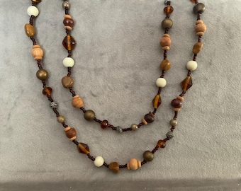 Vintage Brown Glass Bead Necklace – Long Strand, Earthy Statement Jewelry