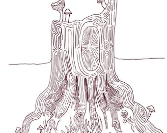 Tree Stump Coloring Page – Instant Download PDF | Printable Nature Art for Relaxation