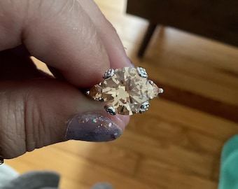 Vintage Sterling Silver Peach Morganite Ring | Floral Prong Setting, Size 9