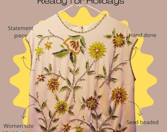 back zip tank top embroidered seed beaded handmade circa 1940s as is condition