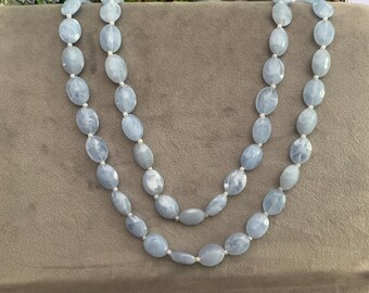 Sky Blue Bead Necklace Set: Vintage-Inspired Long Plastic Strand
