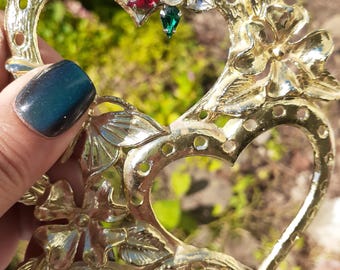 Vintage Rhinestone Starburst Earring – Colorful Crystal Floral Clip-On – Retro Costume Jewelry