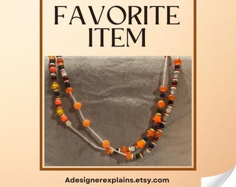 Witchy Autumn Beaded Necklace • Skull & Evil Eye Charm, Orange Heishi