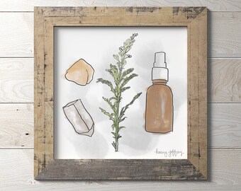 Crystals, Herbs and Essential Oils Watercolor Art Print