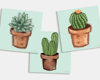 Succulent Trio 3 Wall Art Prints // Succulent. Cactus. Plants. Print Set. Botanical Prints. Desert Decor. Wall Art. Cactus Art Prints.