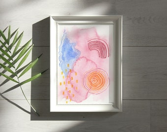 Abstract Watercolor Print with Bright Colors