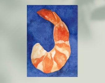 Shrimp Watercolor Wall Art Print