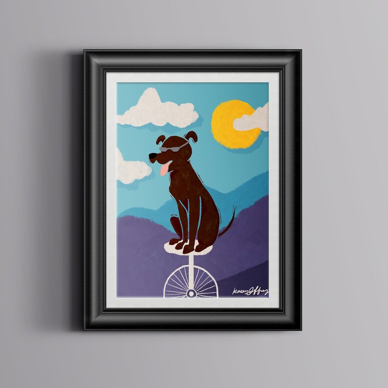 Dog on Unicycle Print Black Lab