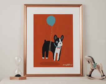 Boston Terrier With Balloon Wall Art Print