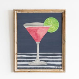 Cosmopolitan Cocktail Art Print | Mixed Media Cosmo Poster | Bar Cart Decor | Kitchen Wall Art | Vibrant Collage Illustration