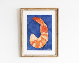 Shrimp Watercolor Wall Art Print