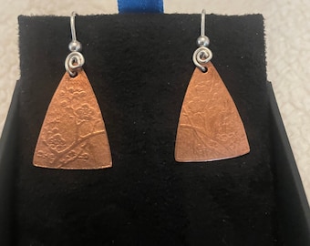 Sterling silver and embossed copper earrings