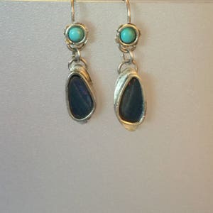 Sterling Silver dangle earrings with Turquoise  and boulder opal