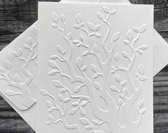 Tree Branch with Leaves, Card Sets, Greeting Cards, Blank Note Cards, Gift Set, Stationery Set, White Embossed Note Cards, Leaves, Tree