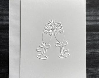 Champagne Toast Cards, Embossed Champagne Flutes, Bridal Shower Invitation, Engagement Cards, Wedding Thank You, Party Invitation, Cheers
