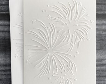 Fireworks Cards, New Year's Cards, 4th of July Cards, Independence Day, White Embossed Greeting Cards, Patriotic Cards, Celebration, Party