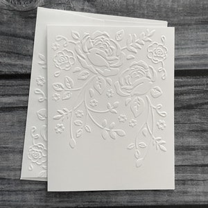 Rose Greeting Cards, White Embossed Rose Note Cards, Blank Flower Stationery, Mother's Day Gift, Wedding Cards, Love, For Her, Gift Set
