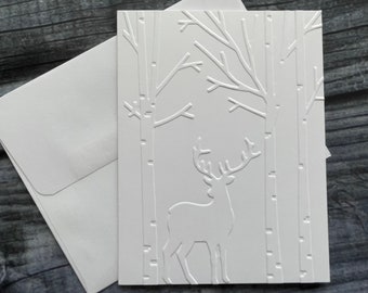 Cartes de cerf, cartes de Noël, cartes de correspondance en relief, papeterie d'hiver, fait main, cartes de vœux vierges, cerf dans la forêt, coffret cadeau