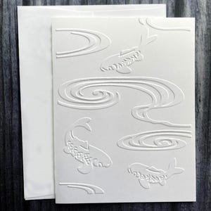 Cartes Koi Pond, Cartes de correspondance blanches en relief, Poissons koi japonais, Cartes de voeux asiatiques, Cartes de correspondance vierges, Papeterie, Cadeau pour les amateurs de poissons, Zen
