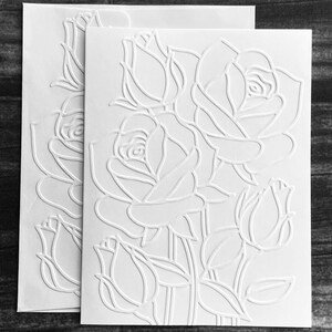 Rose Cards, Embossed Floral Note Cards, Embossed Mosaic Rose Greeting Cards, Roses, Mother's Day, Love, Wedding, Flower Stationery, For Her