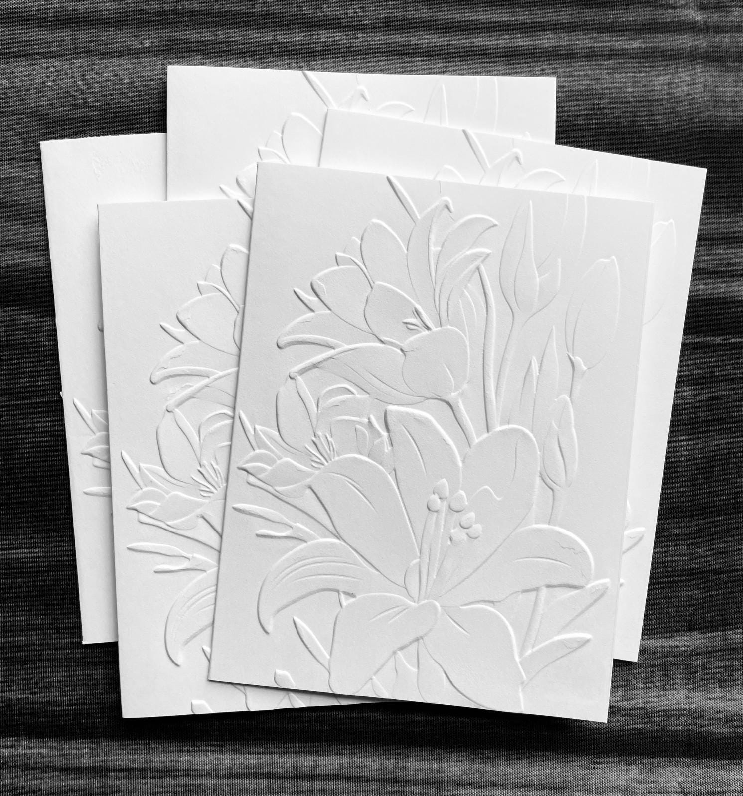 3D Lily Cards, White Embossed Blank Note Cards, Stationery Set ...