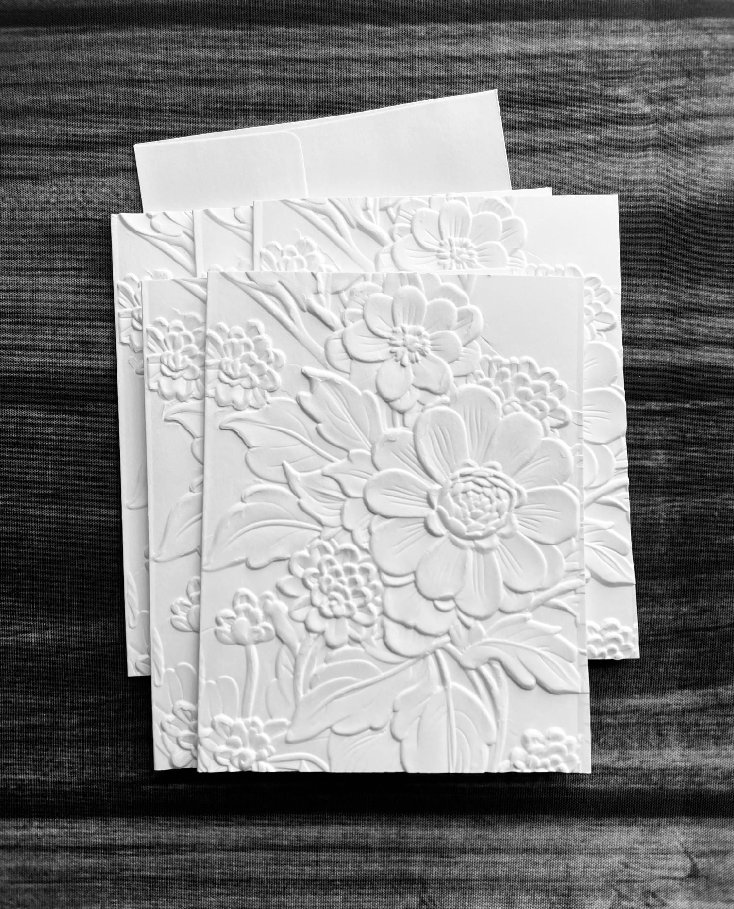 3D Floral Cards, White Embossed Blank Note Cards, Stationery Set ...