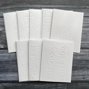 Lot de 8 cartes d'anniversaire assorties, cartes d'anniversaire en relief blanches, cartes de voeux d'anniversaire en relief, cartes vierges, lot de variétés, lot de cartes d'anniversaire